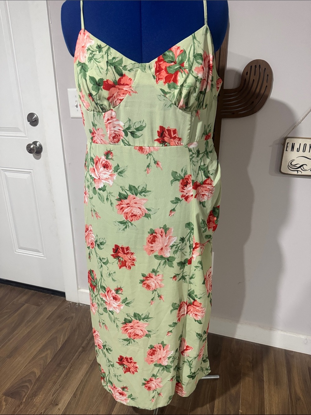 ASOS Green Floral Maxi Dress with Pink & Red Roses